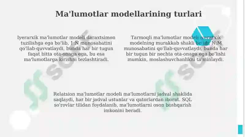 Ma’lumotlar bazasini yaratish modellari 4