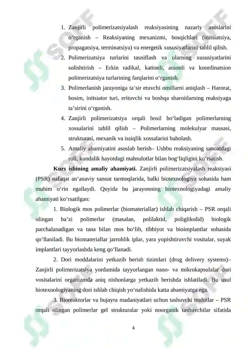 Zanjirli Polimerizatsiyalash Reaksiyasi (PSR) 4