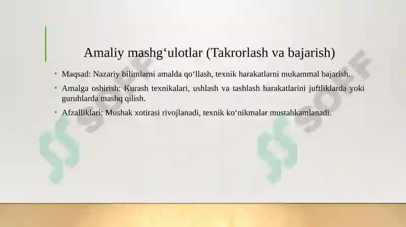 Mashgʻulot o'tishning formalari, kurash darsi 4