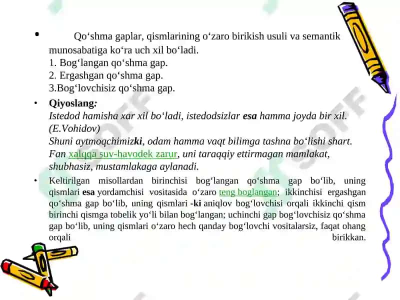 QO‘SHMA GAPNING TA’RIFI VA TASNIFI 4
