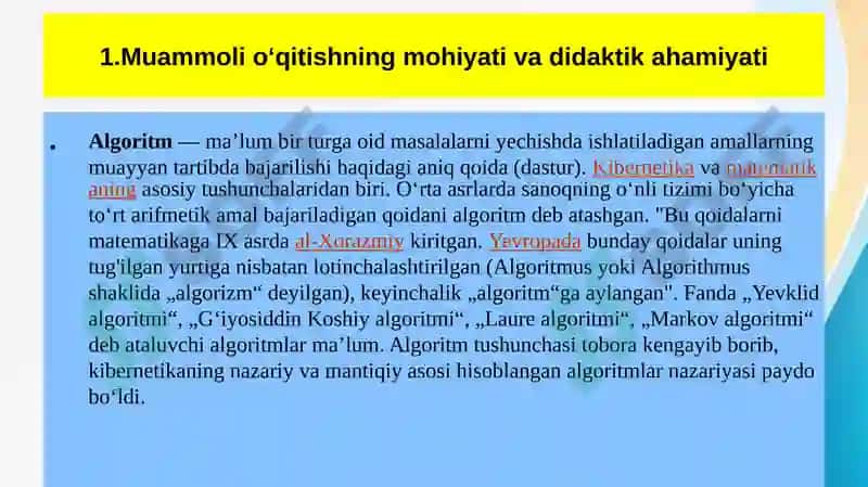 "9-sinfda Algoritmlash va dasturlash asoslari mavzusida muammoli o‘qitishni qo‘llash usullari" 4
