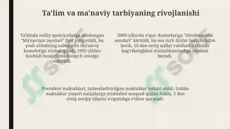 Mustaqillik yillarida O'zbekistonda ma'naviy tarqqiyot 4