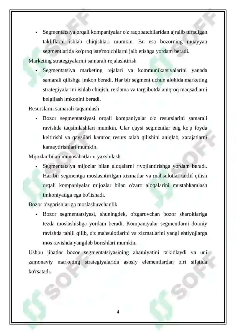 Bozor segmentatsiyasi va uning tamojillari 4