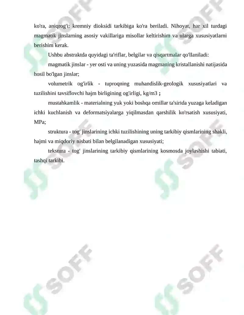 Magmatik tog’ jinslari va ularning xarakteristikasi 4