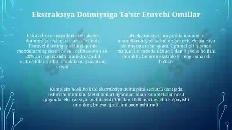 Ekstraksiya va Partitsiya Koeffitsientlari 4