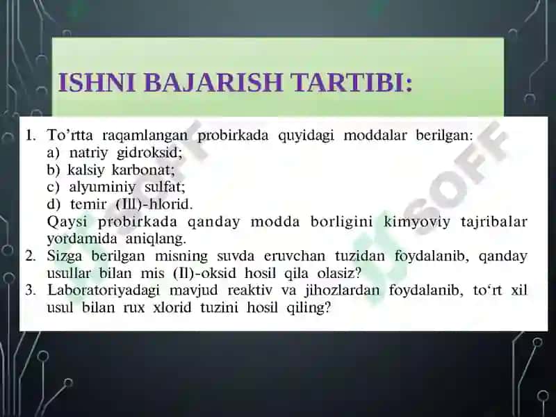 Metallar mavzusi bo’yicha tajribaviy masalalar yechish 4