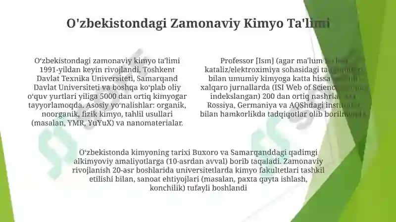 O'zbekistonda kimyoning rivojlanish tarixi 4