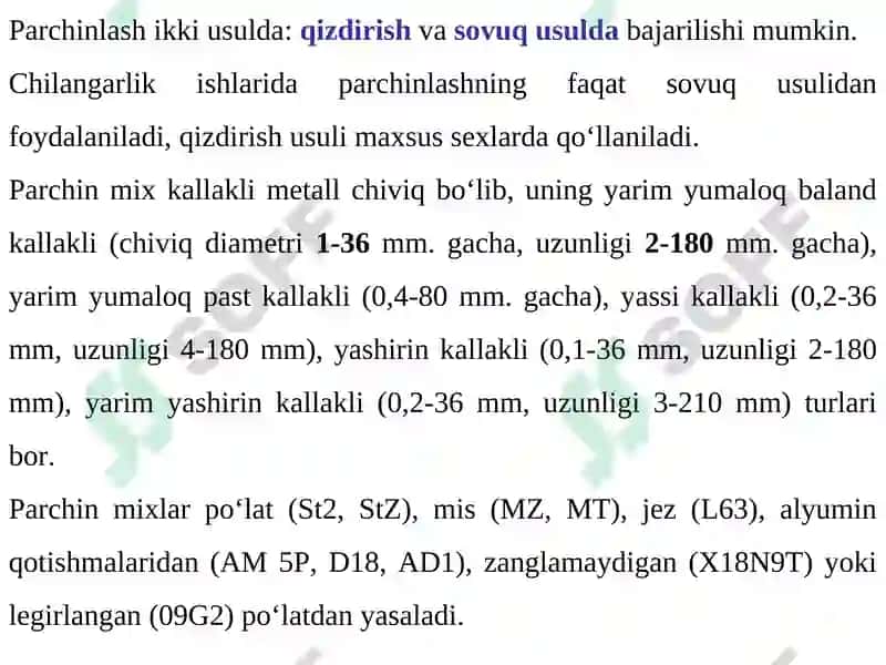 METALLARNI PARCHINLASH VA KAVSHARLASH 4