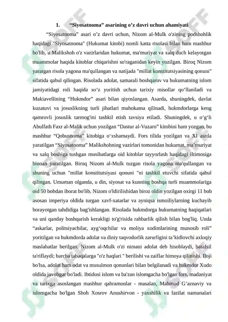 Nizommulkning «Siyosatnoma» asari tahlili 4