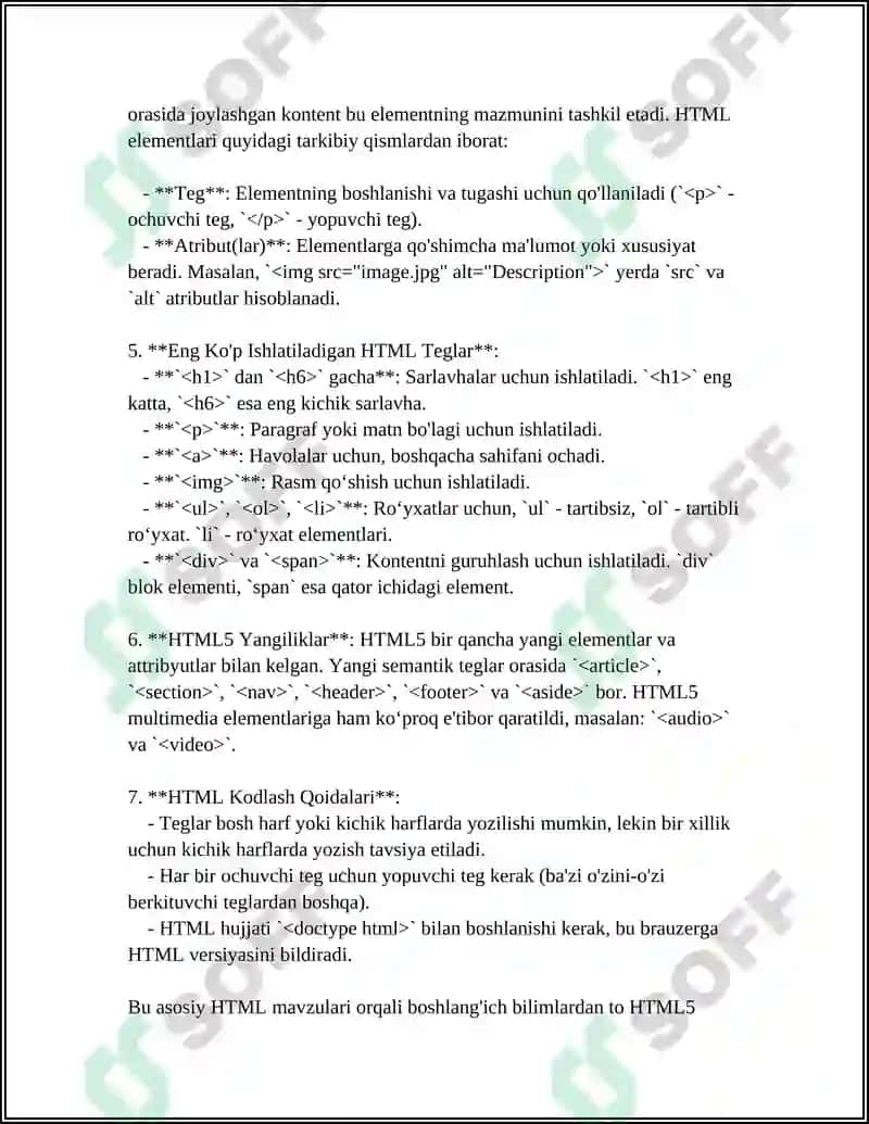 HTML TILIGA KIRISH, UNING ASOSIY ELEMENTLARI. TEG TUSHUNCHASI 4