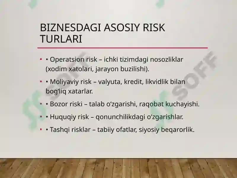 Biznes jarayonlar va risklar tushunchasi 4