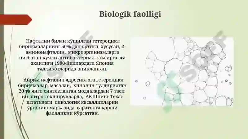 Naftalin jipslashgan halqali geterosiklik birikmalar 4