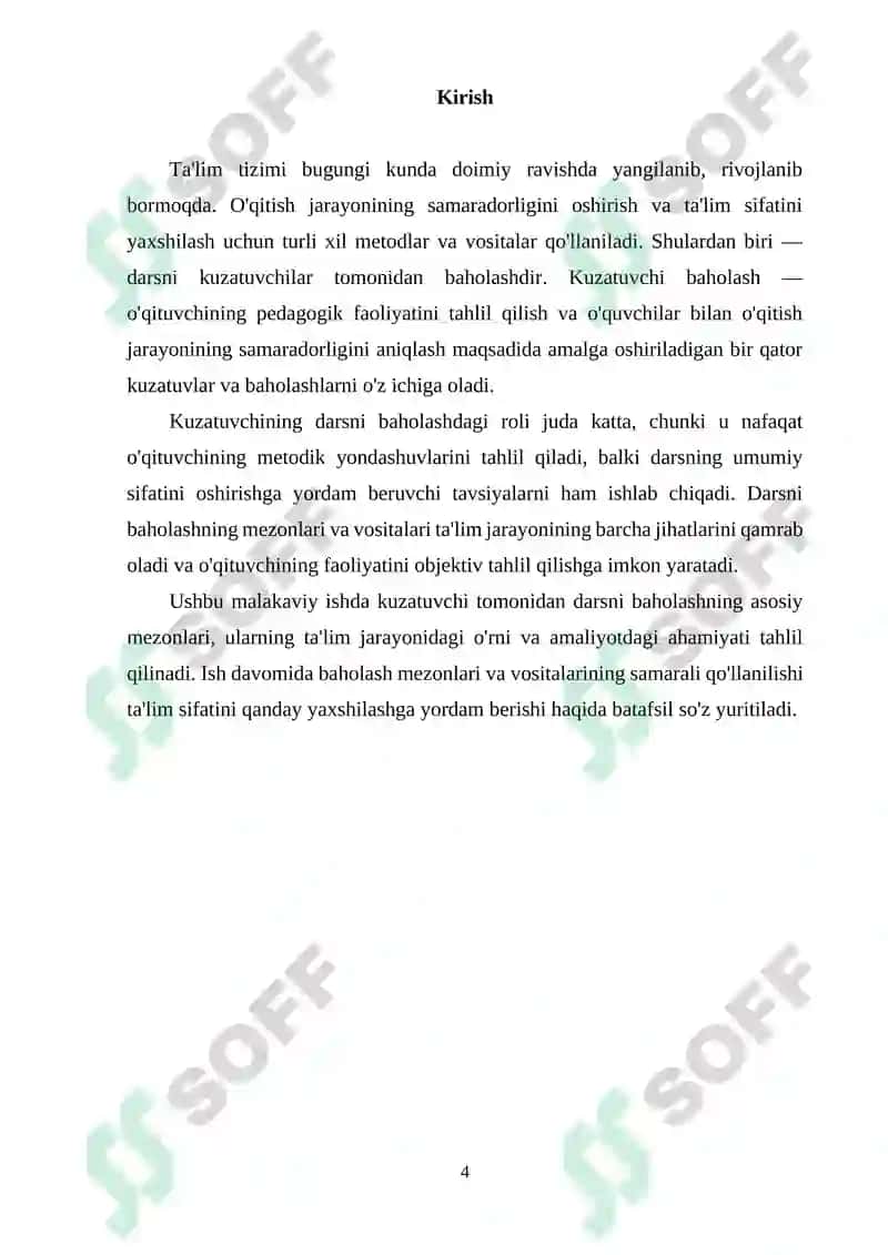 Kuzatuvchi tomonidan darsni baholash mezonlari 4