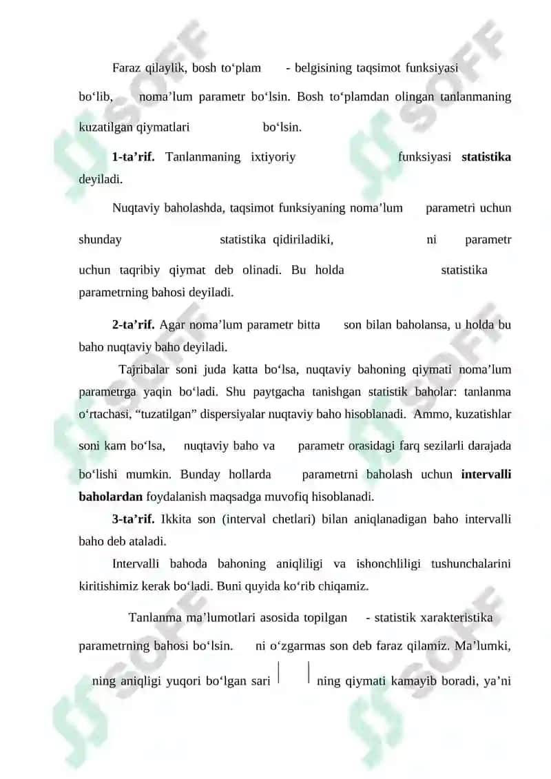 Taqsimot Parametrlarining Statistik Baholari 4