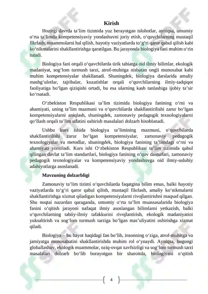 "UMUMIY BIOLOGIYANI O‘QITISH METODIKASI" 4