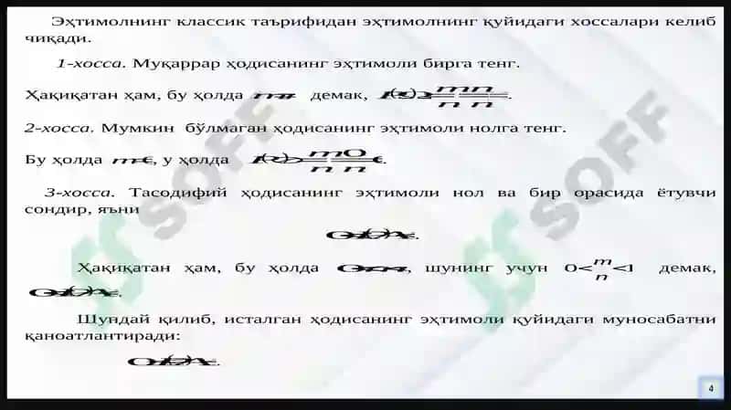 EHTIMOLLAR NAZARIYASI BA MATEMATIK STATISTIKA 4