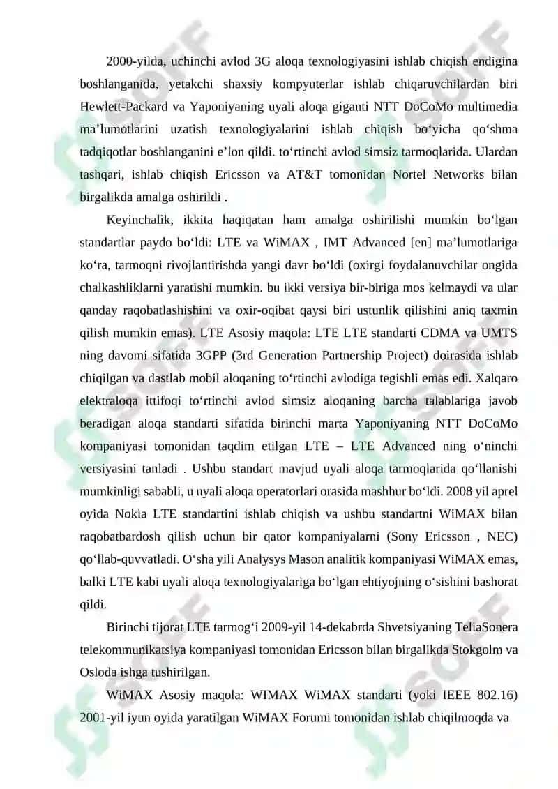 MOBIL TARMOQLAR: 3G, 4G (WIMAX VA LTE) VA 5G TEXNOLOGIYALARI. 4