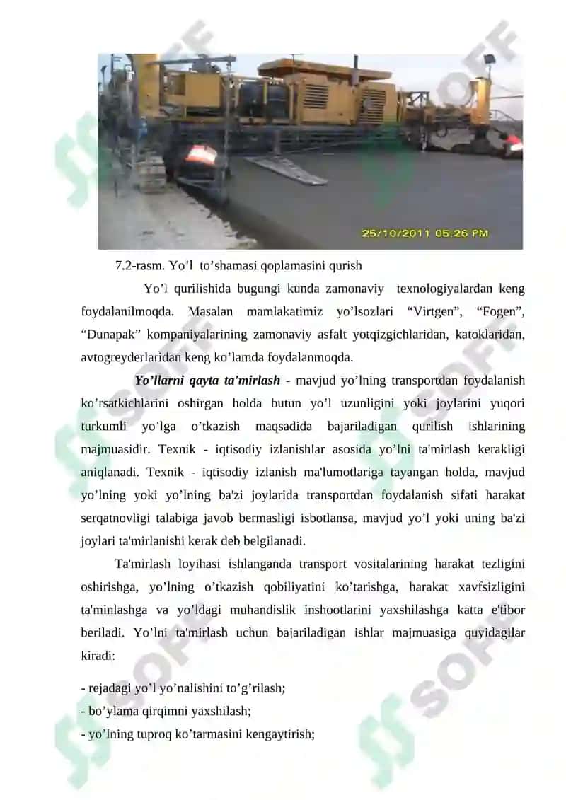 AVTOMOBIL YO’LLARINI QURISH VA QAYTA QURISH 4