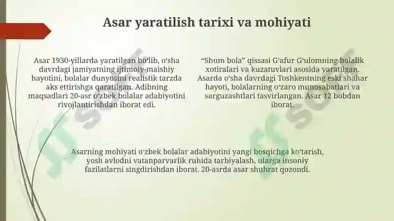 "Shum bola" asarining tahlili 4