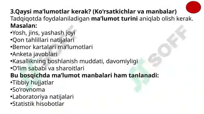 Statistik tadqiqotlar mavzusi bo‘yicha reja: 4
