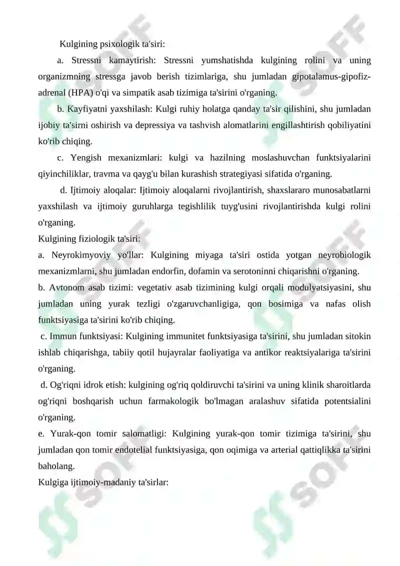TEZIS MAVZUSI: KULGINING SHIFOBAXSH KUCHI 4