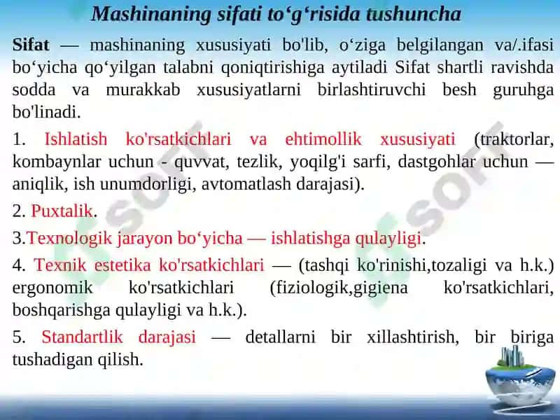 Mashinalar ishonchlikko'rsatkichlari to'g'risida tushuncha 4