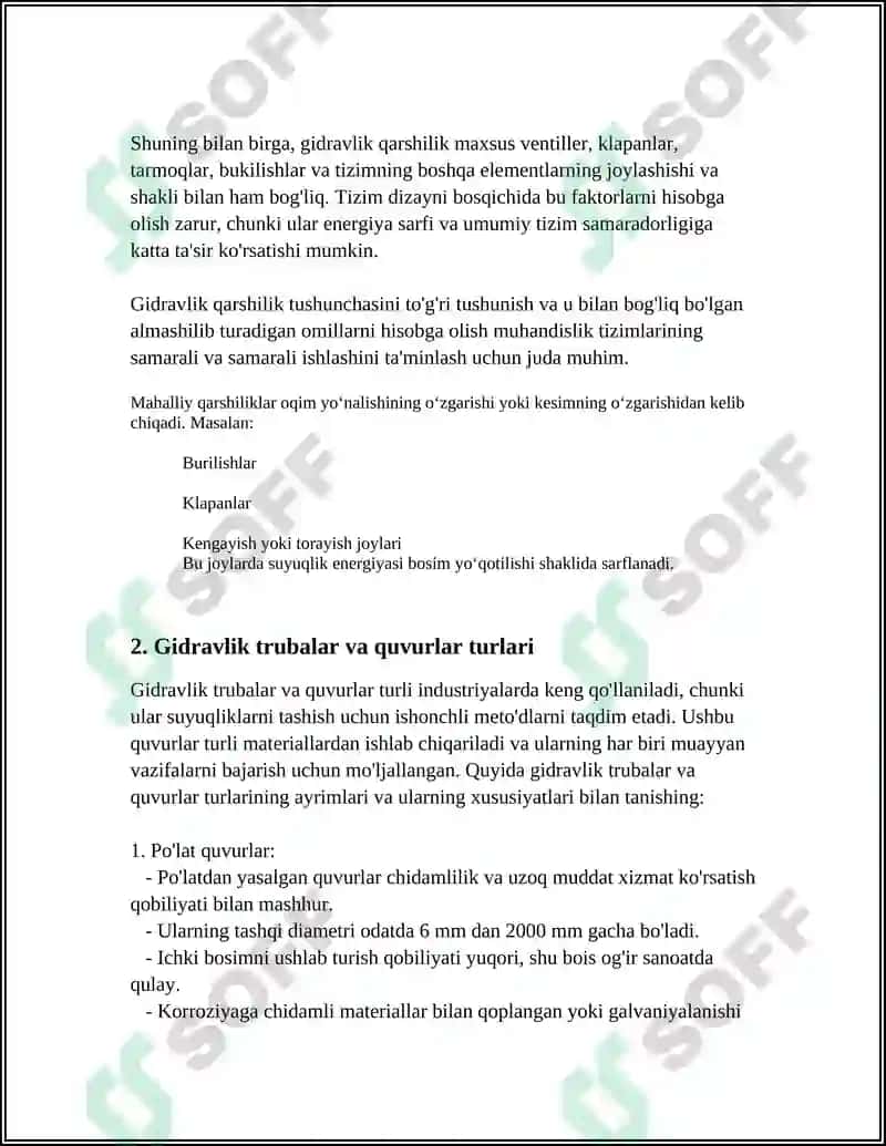 QUVURLARDA GIDRAVLIK QARSHILIKLAR 4