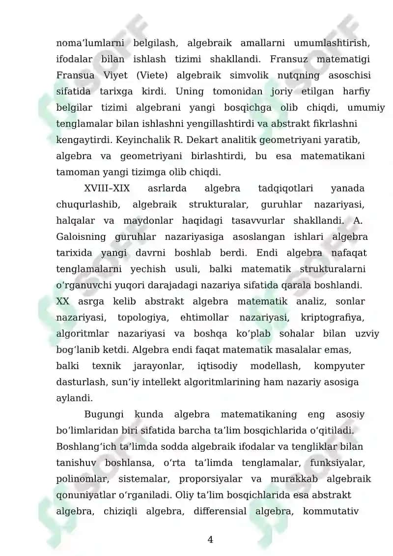 ALGEBRA FANINING VUJUDGA KELISHI VA RIVOJLANISHI 4