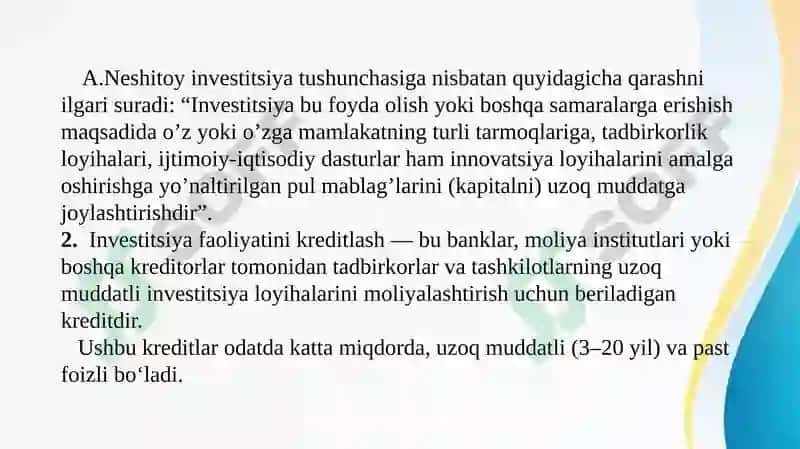 INVESTITSIYA FAOLIYATINI KREDITLASH 4