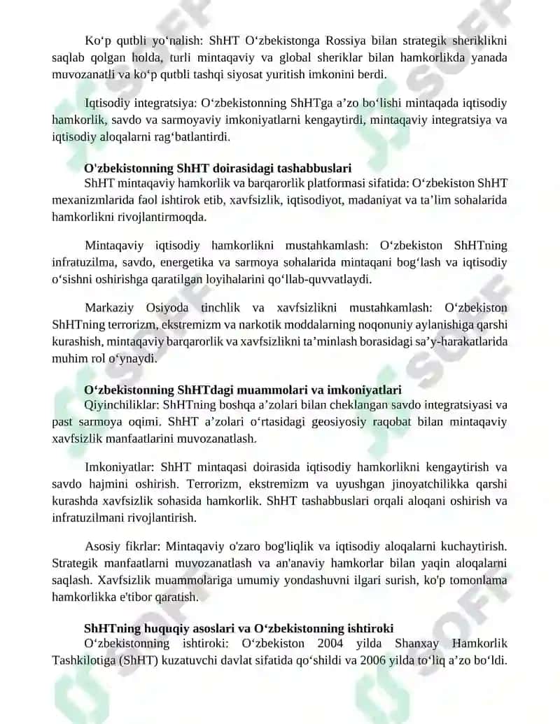 O'Zbekiston Respublikasining Shanxay Hamkorlik Tashkiloti (Shht) 4
