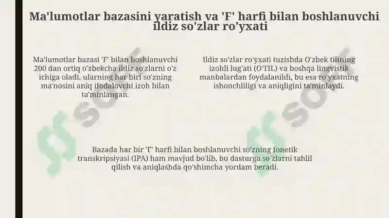 "Oʻzbektilida“F”harfibilanboshlanuvchioʻzaksoʻzlarnianiqlovchidasturtuzing" 4