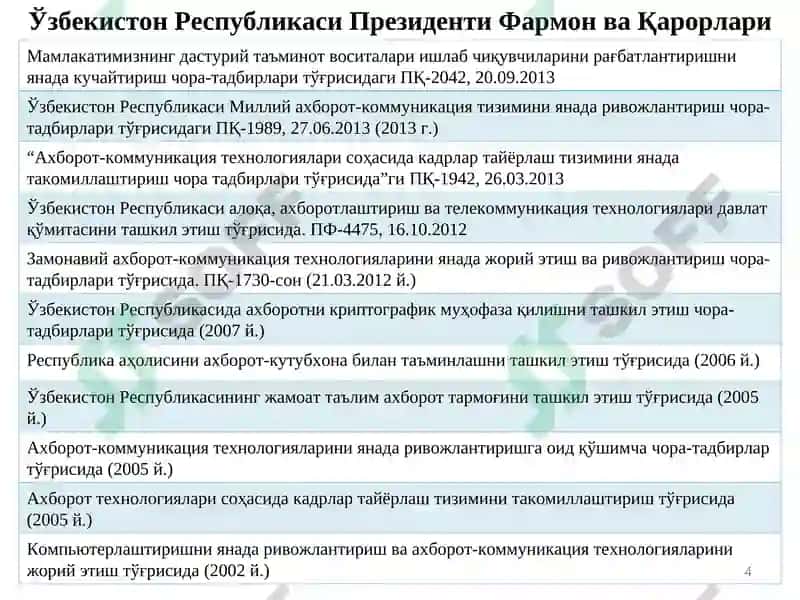 Электронҳукумат тизимини меёрий ҳуқуқий асослари 4