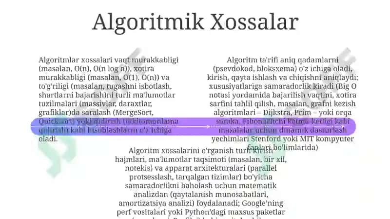 Algoritm tarifini va hususiyatlarini o'rganish 4