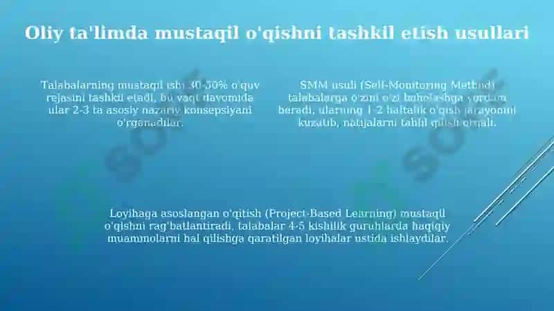 Mustaqil o'qish va ularni tashkil qilish usullari 4