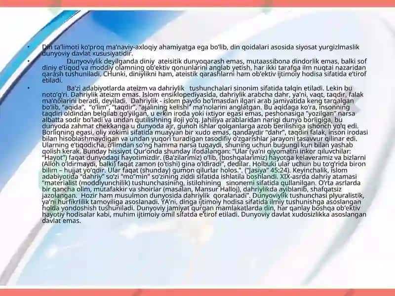 Dunyoviylik dahriylik emas 4