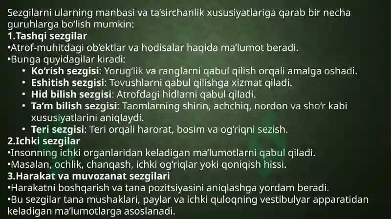 Sezgilarning tasnifi 4