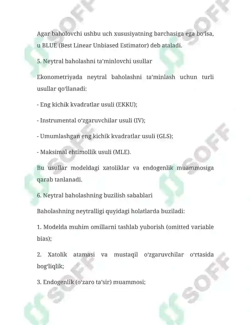 Neytral baholash va eng kichik kvadratlar usuli 4