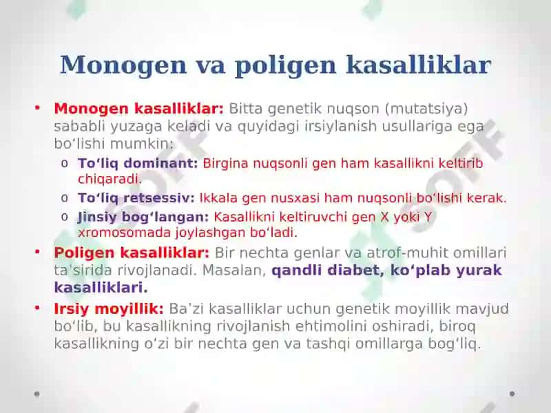 Irsiy kasallikning tasnifi 4