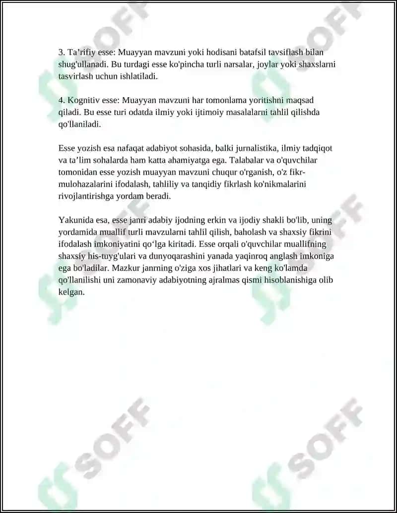 ESSE HAQIDA MALUMOT VA UNING TURLARI 4