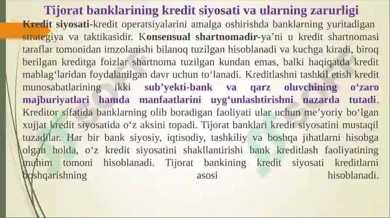 Tijorat banklarining kredit siyosati 4