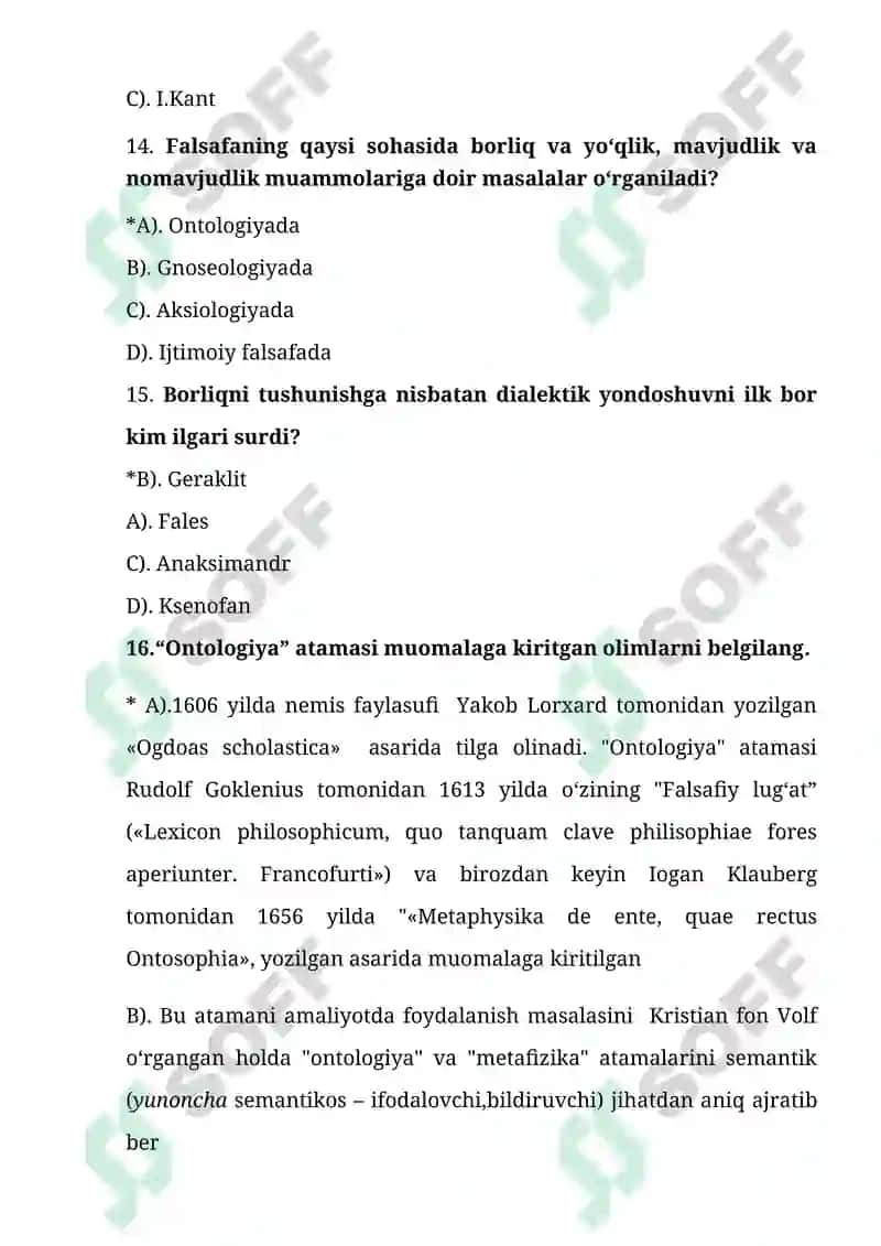 Falsafa fanidan 1-kurs talabalari uchun test savollari 4