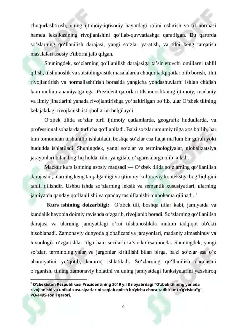 "Oʻzbek tilida soʻzlarning qoʻllanilish darajasiga koʻra turlari" 4