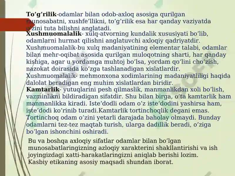 Turizm sohasida kasbiy etikadan foydalanish 4