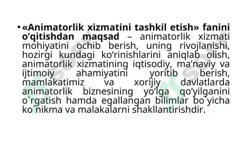 Animatorlik xizmatlarini tashkil etish 4