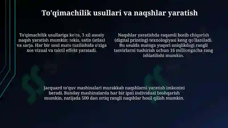 Gazlama va ip turlari bilan ishlash darslarining mazmuni 4
