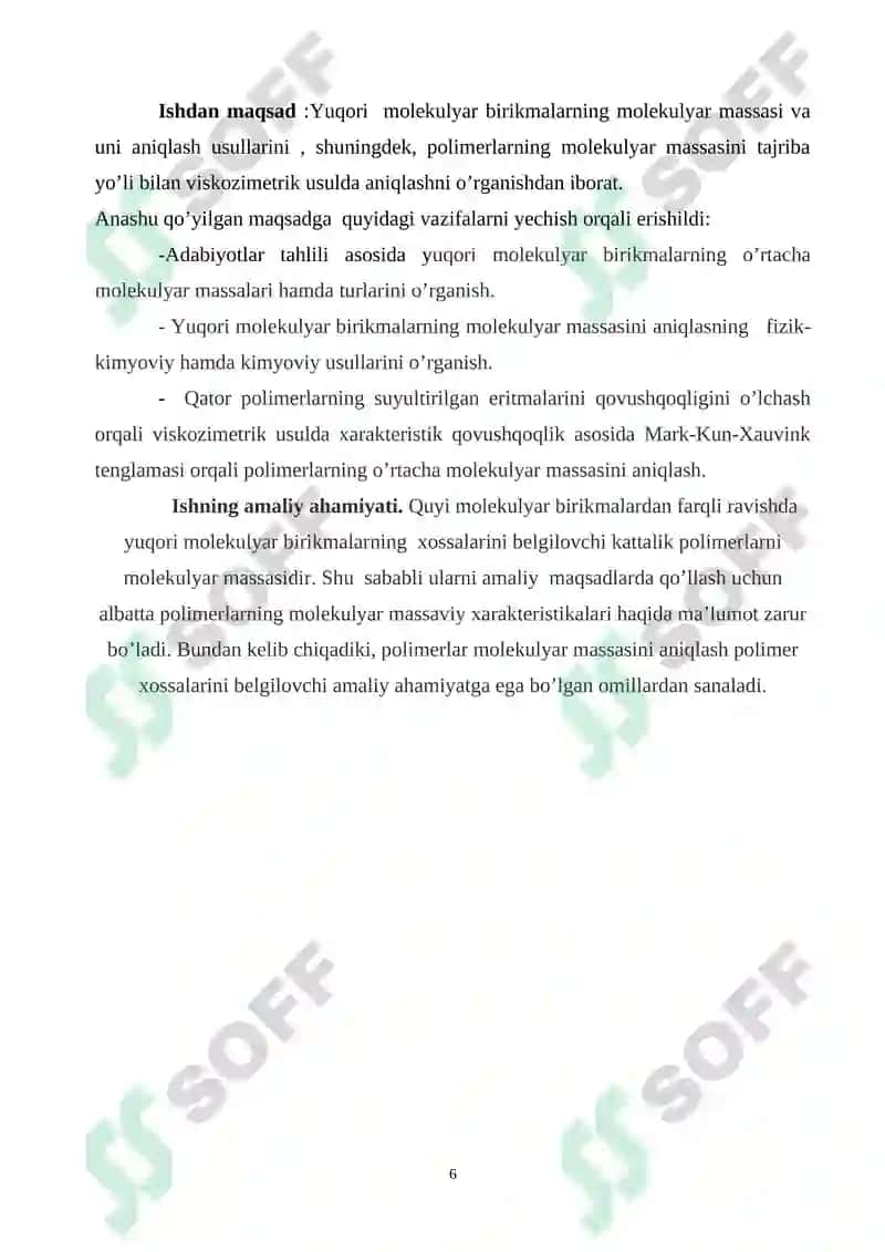 Yuqori molekulyar birikmalarning molekulyar massasi va uni viskozimetrik usulda aniqlash 4