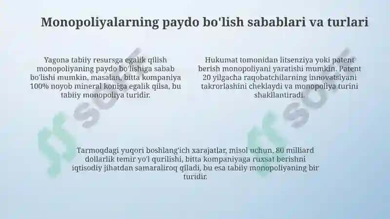 Monopoliyalarning ta'rifi va xususiyatlari 4