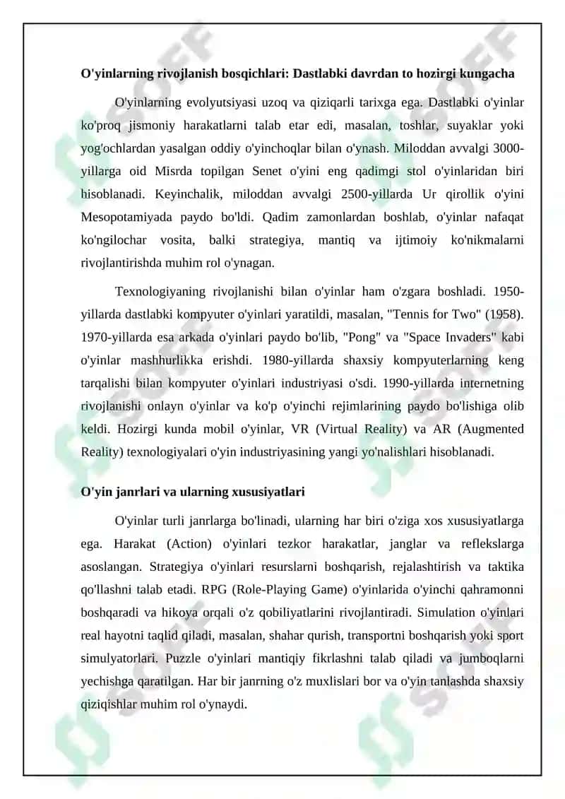 O'yin faoliyati 4