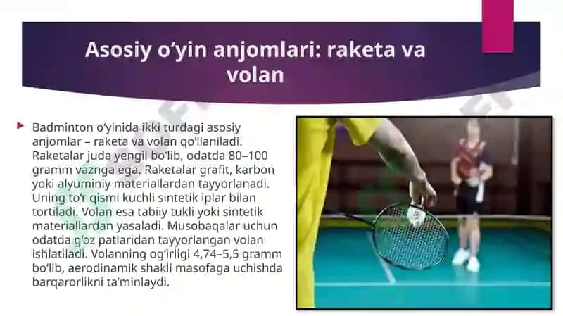 Badminton oʻyini qoidalari. Volan bilan mashqlar 4