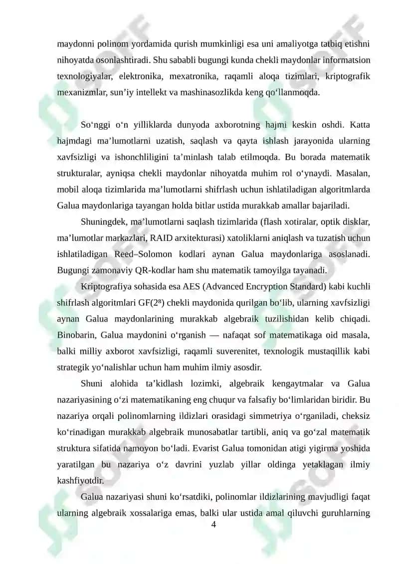 Galua maydoni.Chekli va algebraik kengaytmalar 4